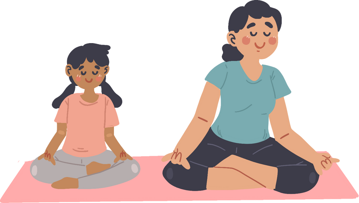 Clean Cartoon Mother and Daughter Yoga